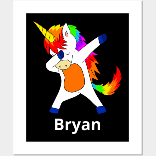 Bryan First Name Personalized Dabbing Unicorn Posters and Art